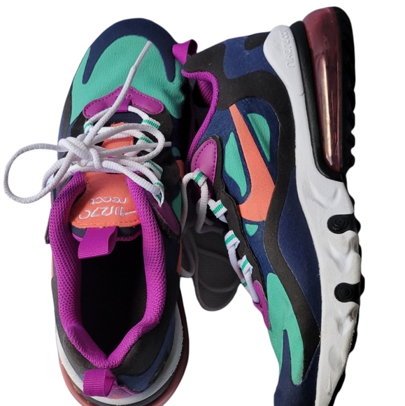 NIKE AIR MAX!!!270 React (GS) Shoes Kinetic Green Blue Pink - Picture 2 of 13